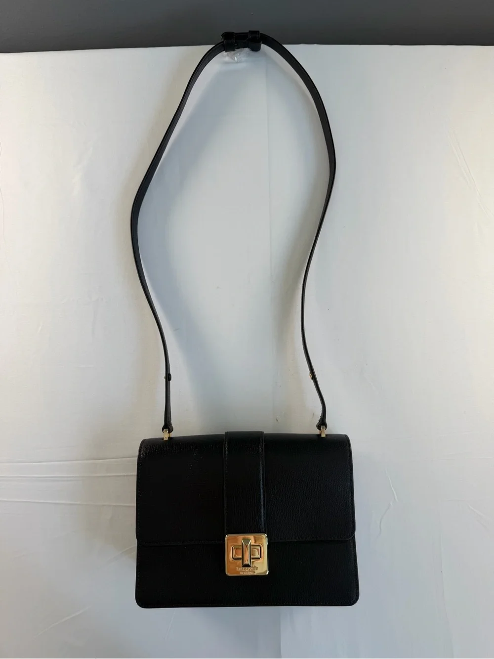 Kate Spade Phoebe turn lock Black Leather Shoulder Bag with Gold Hardware